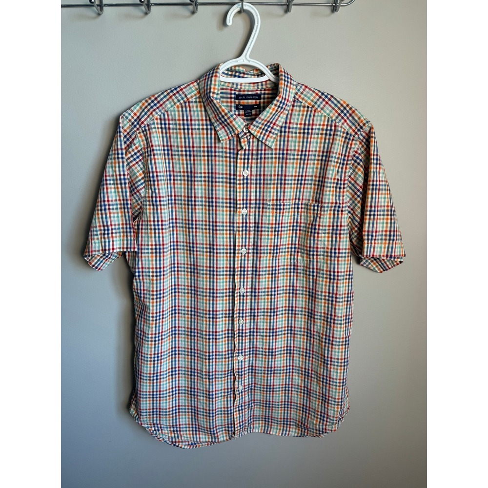Gap Mens Multicolor Dobby Check Shirt XL Slim Fit Preppy Summer Casual